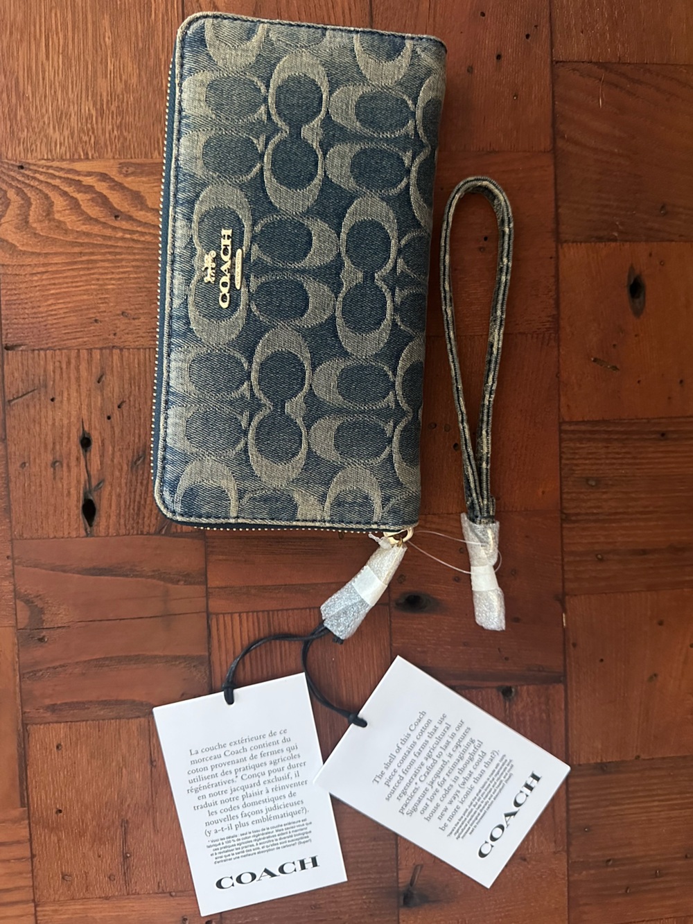 COACH Regenerative Loved Denim Full Zip Wallet with Wrist Strap NWT